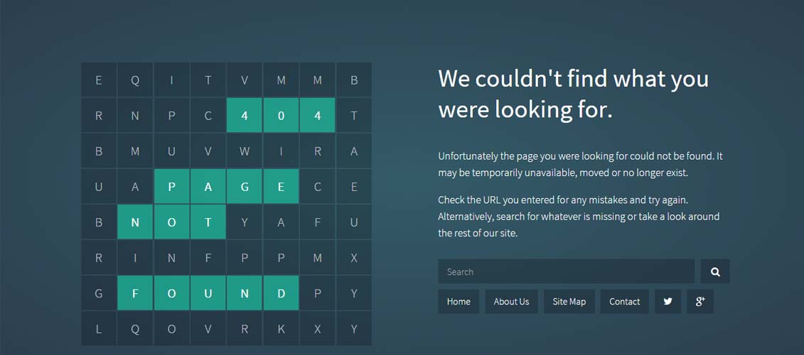 Wordsearch - Responsive 404 Error Pack